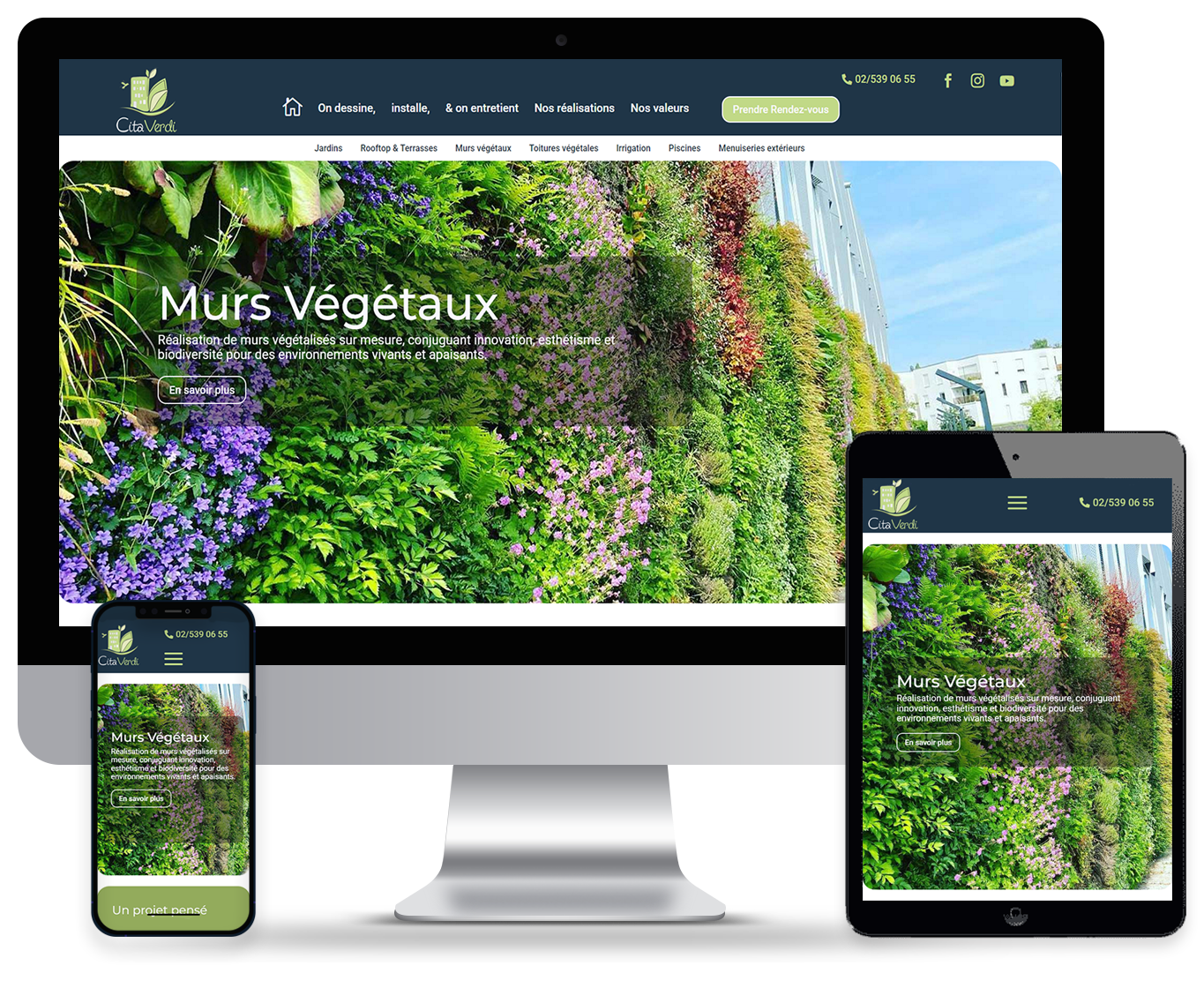 Aperçu du site WordPress réalisé pour Cita Verdi, affiché sur ordinateur, tablette et smartphone.